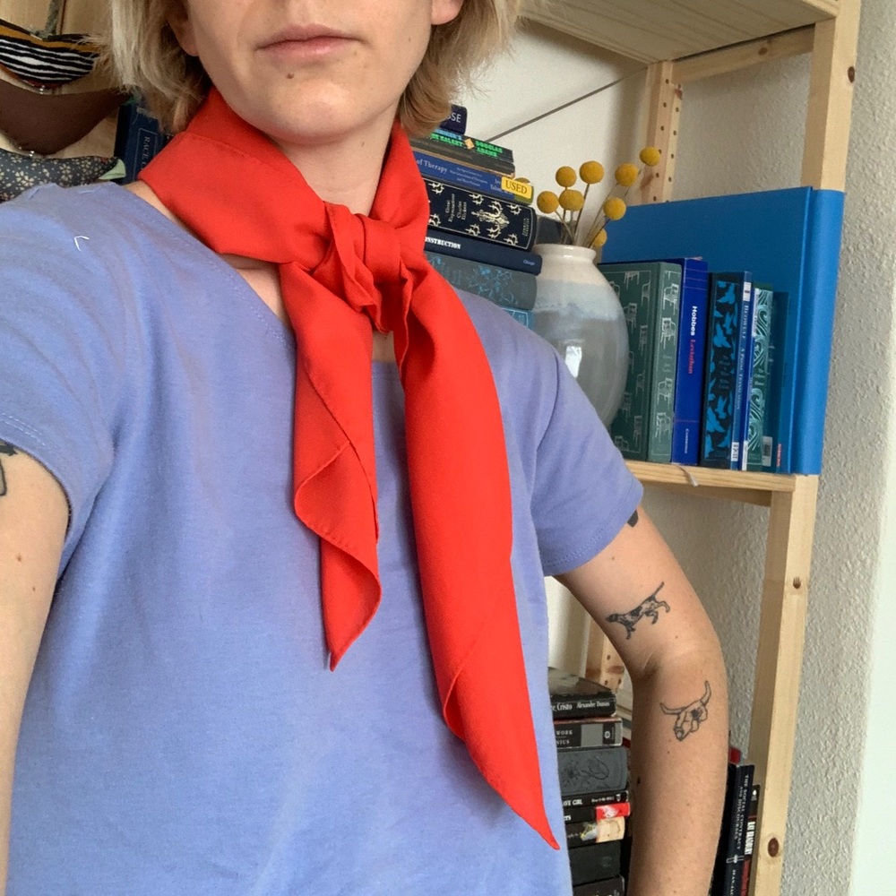 Vintage silk square scarf on bright red